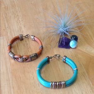 Pair of bohemian leather 70's bracelets
